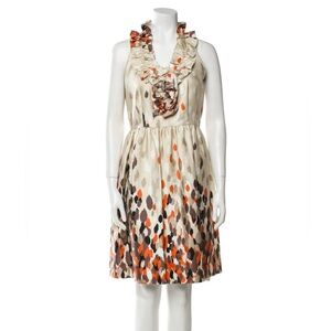 Kate Spade Brown Orange Beige A-line Sleeveless Designer Casual Dress size 6